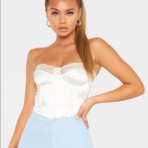 White Lace Trim Satin Corset